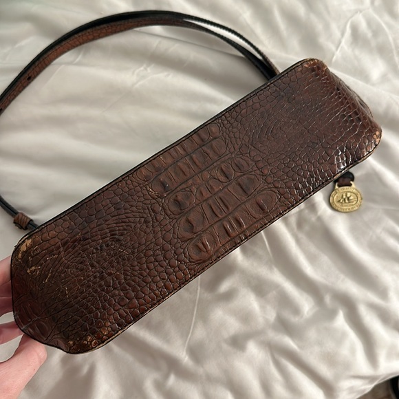 Brahmin Shoulder Bag Purse Croc Leather Classic Vintage Black Brown - Picture 4 of 14